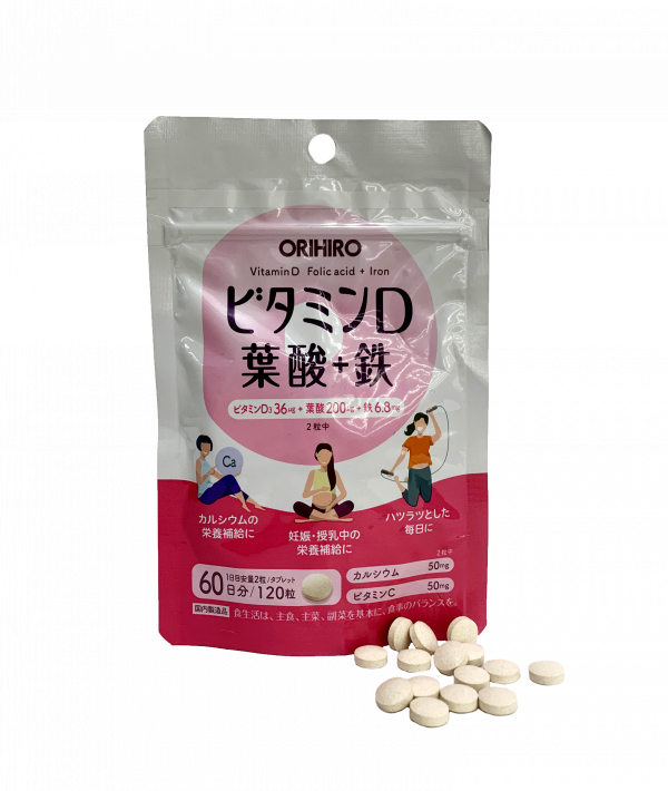 Viên uống bổ sung vitamin D axit folic sắt Orihiro 120 viên