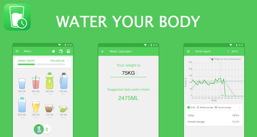Water Your Body - ứng dụng nhắc nhở việc uống nước dành cho hệ điều hành Android