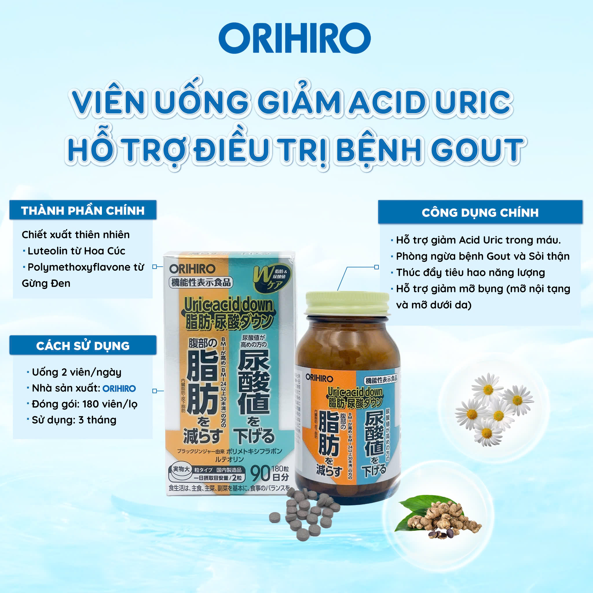 Thành phần Viên Uống Giảm Acid Uric Orihiro hoàn toàn từ tự nhiên